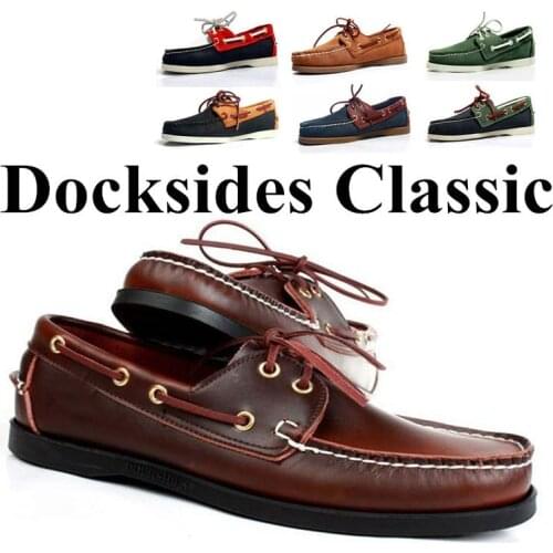New Casual Boat Shoes Genuine Leather Sneakers Docksides Deck Moccain Shoes Loafers Driving Fashion Handmade England Flat Shoes
