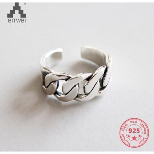 Drop Shipping Top Quality 100% 925 Sterling Silver Fashion Personality Simple Retro Old Thick Chain Opening Ring
