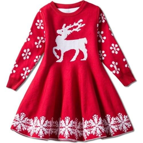 Christmas Childrens Clothing Korean Version of Autumn and Winter Knitted Childrens Sweater Dress Christmas Dress Girl