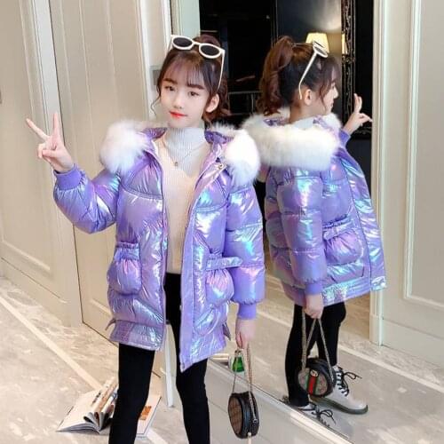 White Fur Collar Winter Parka For New Year Girl Snowsuit Warm Thicken Children Outerwear Kids Fashion Coat For Girls 4-14 Years