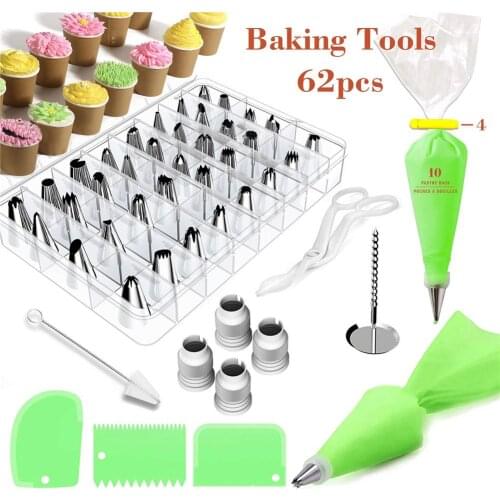 62 PCS/set Silicone Icing Piping Cream Pastry Bag And Icing Coupler DIY Cake Nozzle Cake Decorating Tips Fondant Pastry Tools