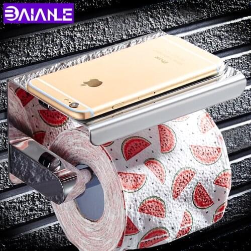BAIANLE Bathroom Stainless Steel Toilet Paper Rack Wall Mount Paper Towel Holder Multipurpose Mobile Phone Tray Roll Paper Rack