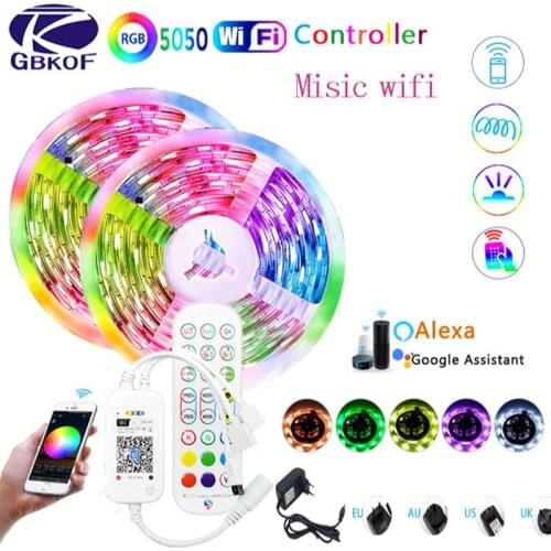 New Music WiFi Luces LED Strip Light 5M 10M 15M 5050 SMD 2835 Flexible Ribbon RGB Tape Diode + DC12V Adapter for Home Decoration