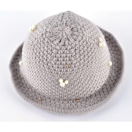 Fedora Hats for Women Vintage Knitting Wool Crushable Wide Brim hat chapeu Floppy Pearls decoration Sun Top Caps Free Shipping