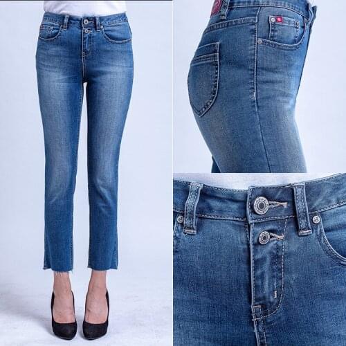 Summer Jeans Womens 2020 Stretch Slim Temperament Pencil Pants Korean New Casual Light Blue Nine Points Jeans Women Washed E136