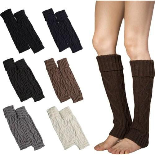 Women Knitted Thick Warm Leg Warmers Ladies Winter Rhombus Socks Leg Sleeves SCKMX0011