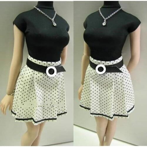1/6 Scale Female Soldier Clothes Black Shirt White Polka Dots Skirt Office Suit Fit For 12" Figure Action Model Body Accessory