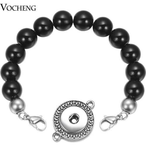 10PCS/Lot Vocheng Lava Stone Ginger Snap Elastic Bracelet Stainless Steel Accessories Bracelet for 18mm Button NN-654*10