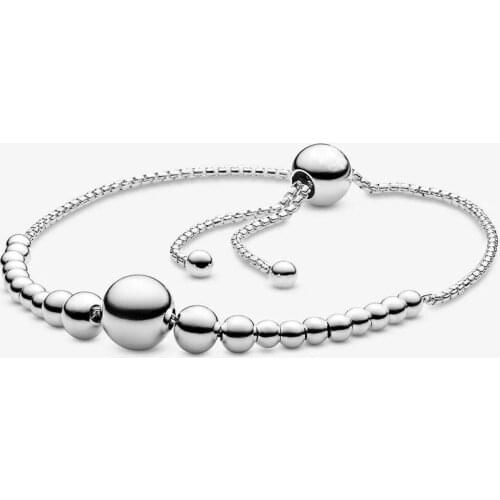 100% Real 925 Sterling Silver String of Beads Slider Bracelets for Women Original Bracelet Bangles Fine Jewelry Gift Bijoux