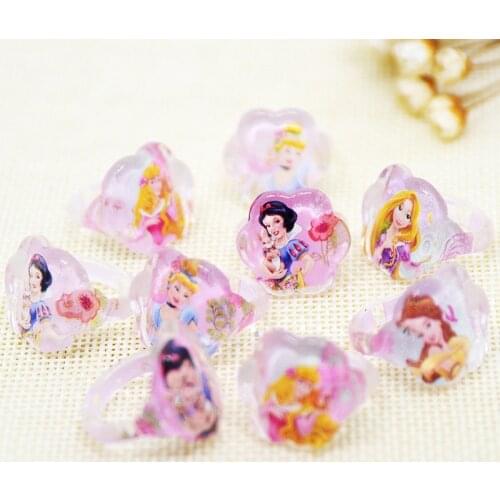 12pc/lot Disney Princess Crystal Acrylic baby girl Kids Finger Rings Party Costume Gifts Party Supplies Birthday Party Favors