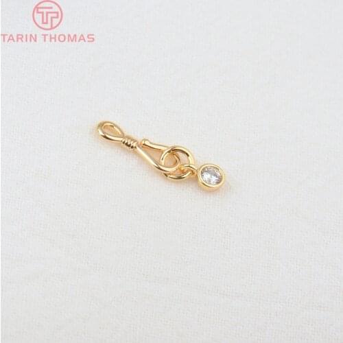 6PCS 20x5MM 24K Gold Color Brass with Zircon Necklaces Bracelets Connect Clasps High Quality Diy Jewelry Findings Accessories