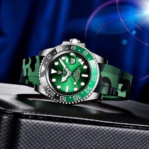 2020 LIGE GMT New Sports Watch Men Automatic Mechanical Watches 316L Stainless Steel Waterproof Green Clock Sapphire Glass Watch