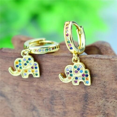 2021 New Multicolor Elephant Stud Earrings for Women CZ Rainbow Zircon Crystal Elephant Earrings Pave Trendy Jewelry Pendientes