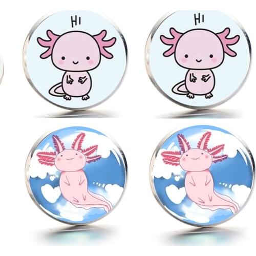 2021 New Cartoon Axolotl Earrings for Kids Glass Crystal Silver Plated Stud Earring Jewelry for Axolotl Lovers Friends Gift