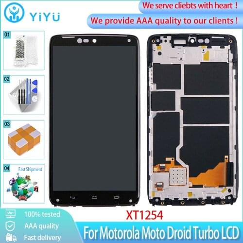 5.2" Original For Motorola Moto Droid Turbo XT1254 XT1225 XT1224 Display Touch Screen Digitizer Assembly Frame For Moto Maxx LCD