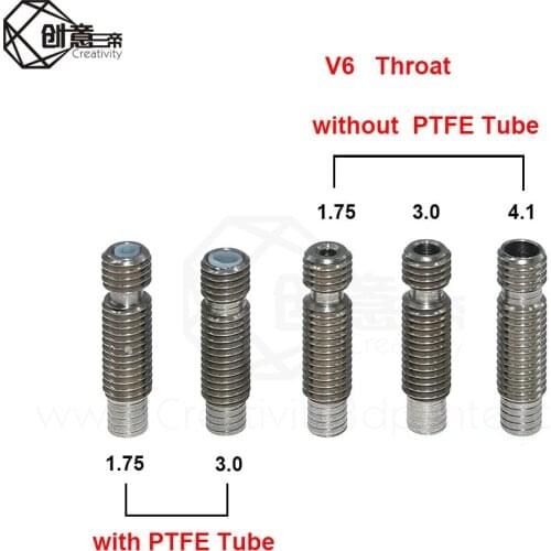 5Pcs 3D Printer Part V6 short Throat Hotend M6 For 1.75 /3.0/4.1mm Filament Stainless Steel 3D Printer Proximity Throat 3d