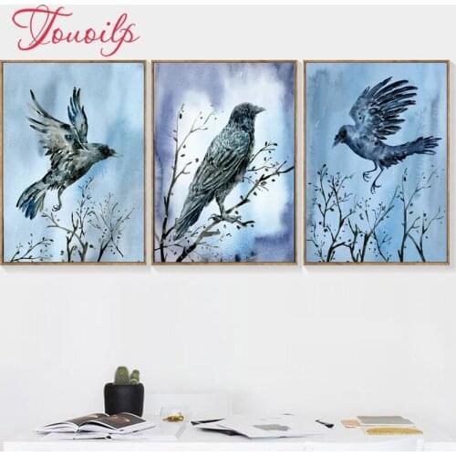 Touoilp 5D Diamond Painting DIY square/round diamond Embroidery Gothic Witch Crow Forest 3Pcs Needlework Rhinestones For Decor