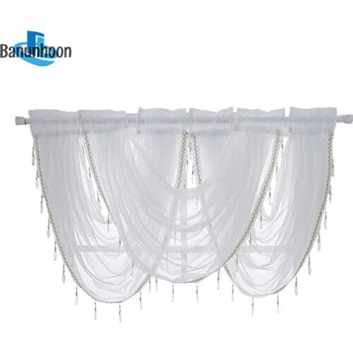 American Pelmet Waterfall Valance Sheer Curtains for Window Silver Wire Thin Tulle Coffee Short Drape Curtain Vintage