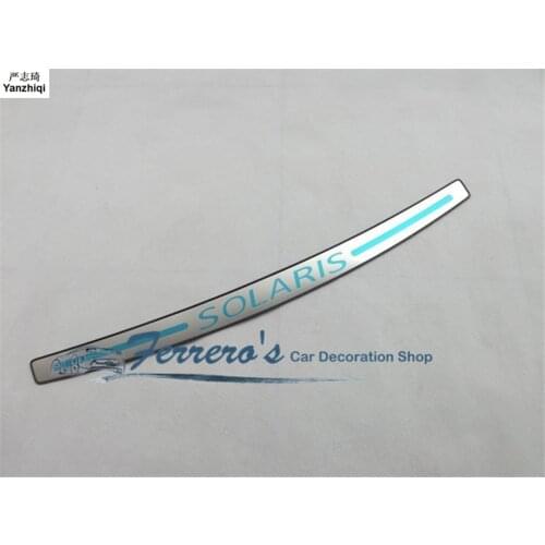 Free shipping 1pc car styling for 2013 hyundai solaris Verna Stainless Steel back rear trunk Sill Scuff Plate Protection pedal
