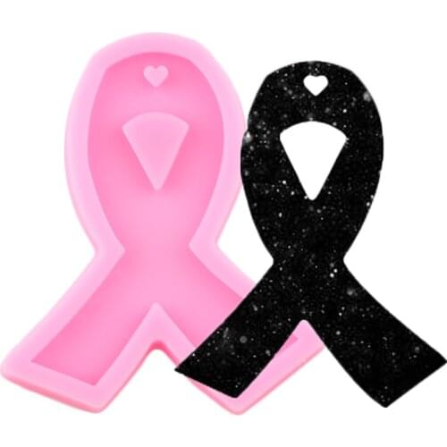 Shiny Cancer Ribbon Bow Keychains Mold Pendant Polymer Clay DIY Jewelry Making Glitter Epoxy Key Chain Silicone Resin Moulds