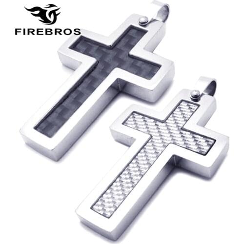 FIREBROS 20" Chain Women Men Jewelry Gift Titanium Stainless Steel Carbon Fiber Cross Pendant Necklace White Black Dropshipping