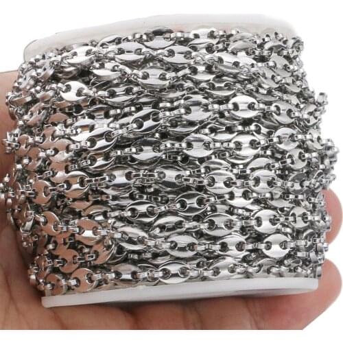 1 Meters Coffee Bean Chains Necklaces Stainless Steel Pig Nose Chains Bracelets Punk Hip Hop DIY Jewelry Handmade Necklace