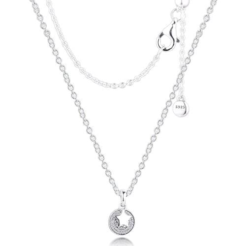 Authentic 925 Sterling Silver Celebration Stars Necklaces for Women Girls Clear CZ Pendants DIY Jewelry Colares with Chain 70cm