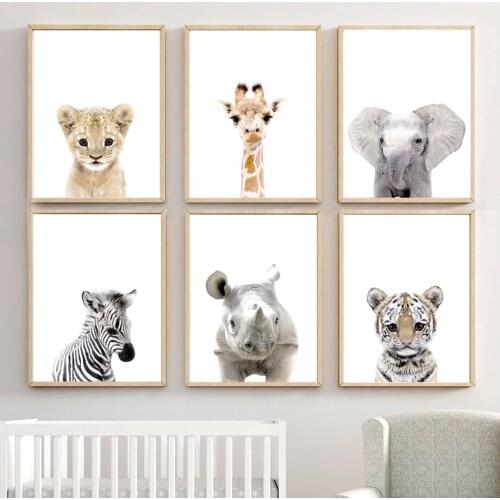 Nursery Wall Art Poster Print Giraffe elephant lion tiger Nordic Canvas Painting Bedroom Wall Pictures Baby Kids Room Decor Art