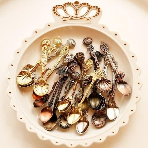 European and American Retro Dessert Spoon Coffee Spoon Small Spoon Five-piece Set of Golden Conch Shell Sailing Tableware