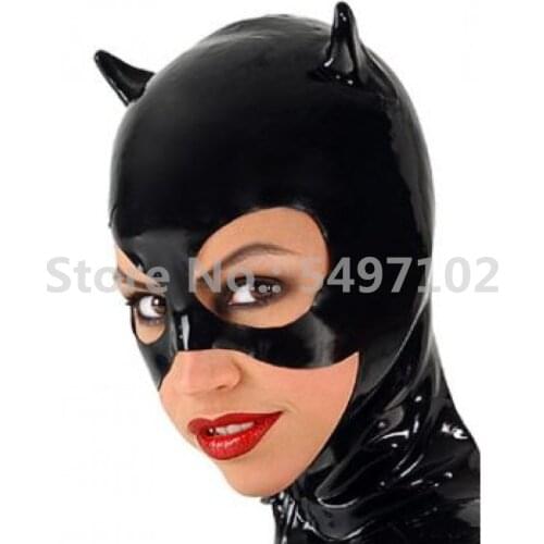 Handmade Black Latex Cat Mask Fetish Natrual Rubber Party Hood Cosplay Catwomen for Club Customize Size Hot Sale