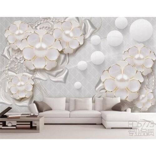 Custom photo wallpaper 3d mural modern minimalist television background wall covering holy white luxury jewelry flowers floral