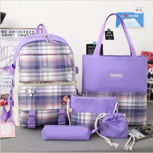 2021 Newest Hot Large Capacity Japanese Style Pink Lovely Backpack Set Girls Fashion Schoolbag 5PCS High School For Student