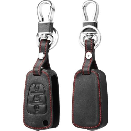Leather 3 Button Flip Remote Key Fob Case Cover For for Kia K2 K5 Pro Ceed HYUNDAI i20 i30 i40 SANTA Car Key Cove