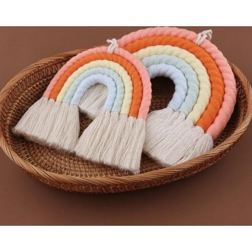 Macrame Handmade Rainbow Wall Hanging Home Decoration Bohemian Woven Cotton Tapestry Handicraft Gift Drop Shipping