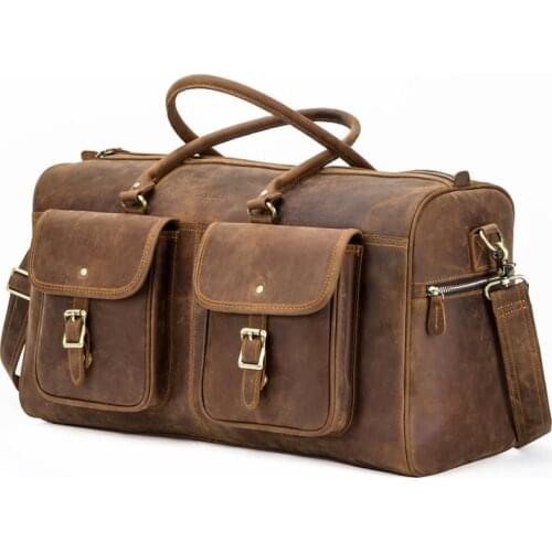 Retro Crazy Horse cowhide European and American fashion mens travel bag large-capacity leather travel bag