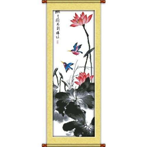 Reflect day lotus cross stitch kit flower 18ct 14ct 11ct count printed canvas stitching embroidery DIY handmade needlework