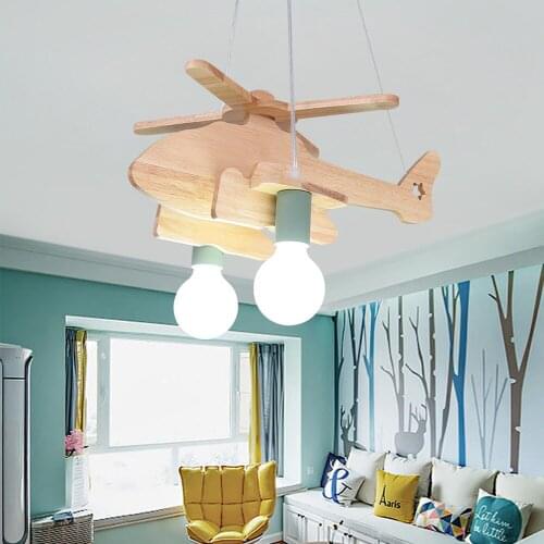 Nordic solid wood childrens room light macaron boy airplane lamp creative restaurant lights pendant lights kids lamp LU807148