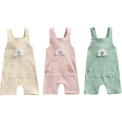 2021 New Baby Suspender Short Pants Overalls Sleeveless Rainbow Corduroy Bib Pant with Front Pocket Infant Boys Girls Clothes