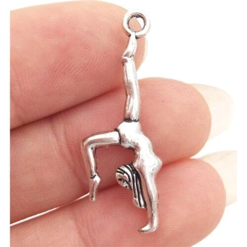 BULK 30pcs Eco-friendly Alloy Gymnastics Girl Charms Antique Silver Plated Stick Figure Pendant 10*30mm 1g
