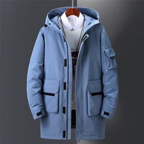Down Jacket Men Winter Thick Warm Parkas Mid-Long Coats Hooded Casual Slim White Duck Down Windbreaker Skiing Jacket Overcoat