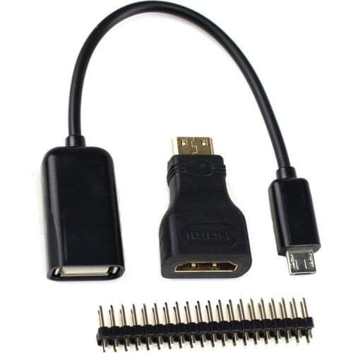 3 in 1 Raspberry Pi Zero Kit Mini HDMI to HDMI Adapter + Micro USB+GPIO Header U