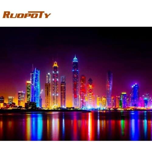 RUOPOTY City Night Landscape Painting By Numbers For Adults Surprise Gifts Diy HandPainted Acrylic Paints Canvas Home Decor Pic