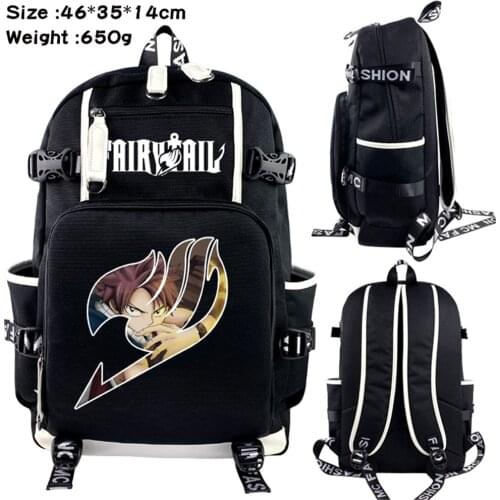 Anime FAIRY TAIL Canva Backpack Student Packsack Teenager Schoolbag Black Zip Shoulders Travel Laptop Bag Unisex Cartoon Bookbag