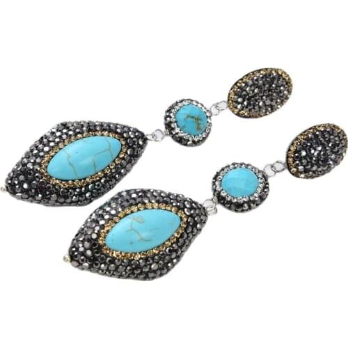 JK Blue Turquoise Stone Black Macarsite Earrings