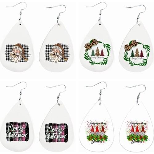 Earrings Merry Christmas Gnomes Trees Cheetah Buffalo Plaid Stripes Santa Hat Faux Leather Earrings Bulk Wholesale Stock