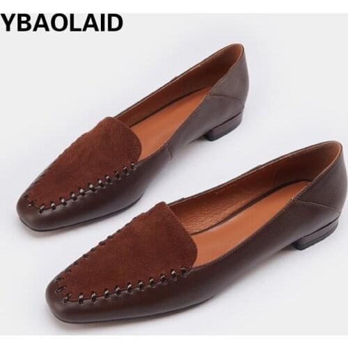 Fashion Low-heeled Small Leather Shoes Solid Color Comfortable Flat Shoes New Autumn Retro Square Toe Leather Stitching Loafers