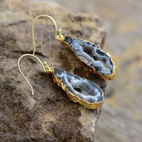Vintage Transparent Gray Blue Resin Earrings Ethnic Jewelry Women Gold Color Hollow Out Teardrop Dangle Earring Brinco