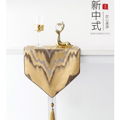High-grade Jacquard Tassles Table Runner Water Ripple Table Flag New Chinese Style Decorative Dining Tea Table Cover Table Cloth