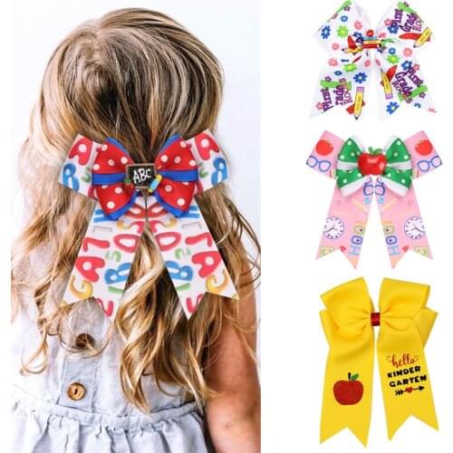 Xugar Back To School Ribbon Hair Bows Clips Sweet Printing Hairclips Hairpin Barrettes 2021 Fashion Hair Accessories Ornament