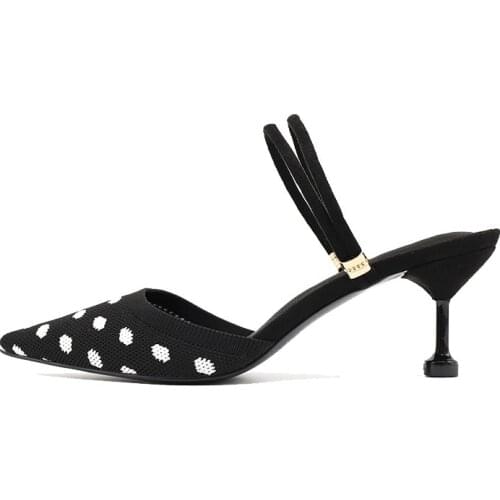 High quality Fashion Polka Dot Sandals Women New Microfiber Flying Woven High Heels Formal Dress Banquet Women Shoes Two Wear